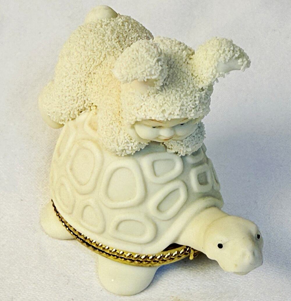 Dept 56 Porcelain Sunny bunnies Piggy Back Turtle Hinged Trinket Boxg